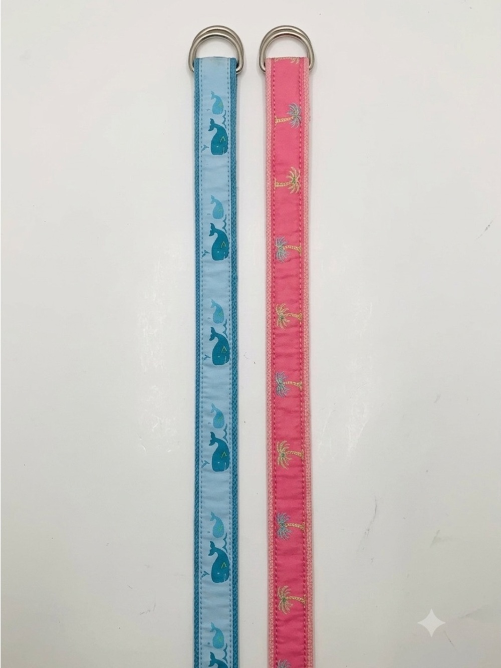 Lot of 2 Douglas Paquette Belts Mens Womens Small S Whale Palm Tree D-Ring Blue